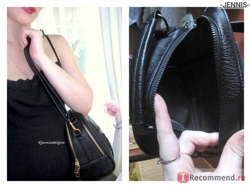 Слева сумка INLEELA, справа героиня отзыва, более дешевая сумка YBYT
