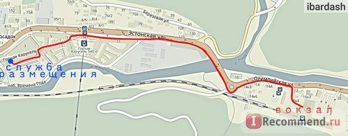 Схема пешего движения с вокзала Роза Хутор в Горки Город.