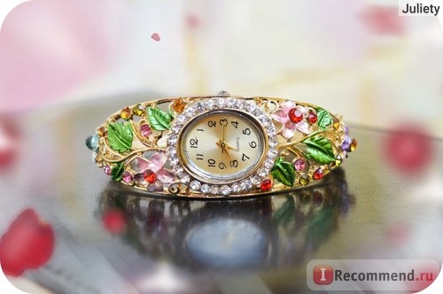 Наручные часы Aliexpress Free Shipping 4 Colors GENEVA Bangle Watches 18k Gold Filled Crystal Flower Women Bracelet Dress Quartz Watch Casual Wristwatch фото
