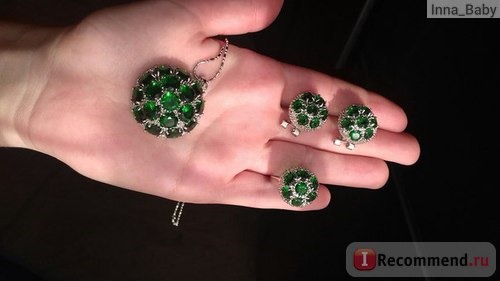 Ювелирные изделия Aliexpress Rare Green Emerald Silver Jewelry Sets Earrings Pendant Ring For Women Size 6 / 7 / 8 / 9 / 10 Free Gift Bag S0021 фото
