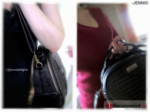 Слева сумка INLEELA, справа героиня отзыва, более дешевая сумка YBYT