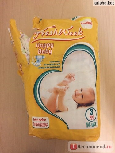 Подгузники FreshWeek Happy Baby 3 Midi 4-9 кг 14 шт. фото
