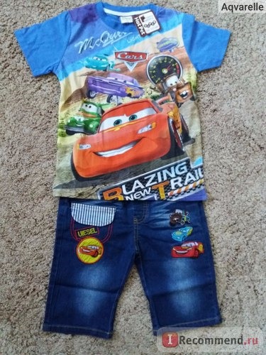 Комплект (футболка и штанишки) AliExpress 2017 Car Baby Sets Clothes Summer Wear Suit Children Cars Jeans Suit Child Wear T-Shirts Sets Cartoon Jeans+Shirts 2pcs Suits фото