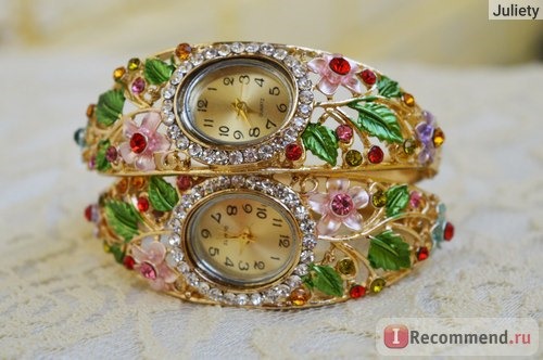 Наручные часы Aliexpress Free Shipping 4 Colors GENEVA Bangle Watches 18k Gold Filled Crystal Flower Women Bracelet Dress Quartz Watch Casual Wristwatch фото