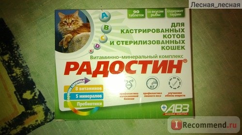 Витамины АВЗ Витаминно-минеральный комплекс Радостин для кастрированных котов и стерилизованных кошек фото