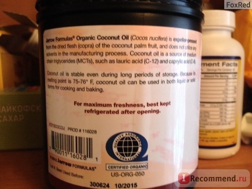 Масло Jarrow Formulas Organic Coconut Oil фото