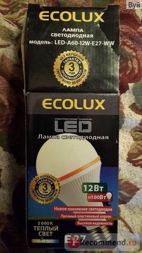 Лампа светодиодная Ecolux Led-a60-12w-e27-3k фото