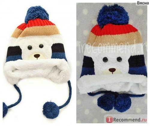 Шапка детская Aliexpress Baby Hats Stripped Baby Caps Bear Baby Hats Children's Crochet Winter Caps For Baby Boy Girl фото