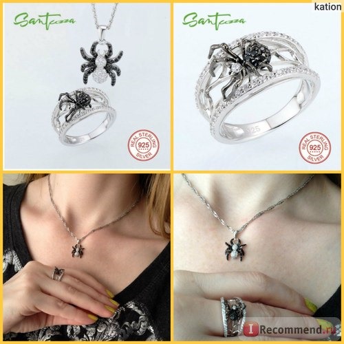 Ювелирные изделия Aliexpress Spider Jewelry Sets For Women Black Spinel CZ Diamond Ring Pendant Necklace Set 925 Sterling Silver Jewelry Set фото