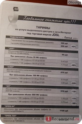 Тарифы от 2007 года. Вначале был подключен тариф Jump, затем open 128. 