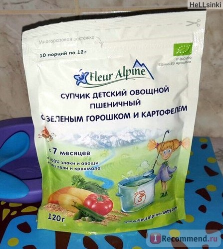 Детское питание Fleur Alpine Детский супчик быстрого приготовления пшеничный С ЗЕЛЁНЫМ ГОРОШКОМ И КАРТОФЕЛЕМ фото