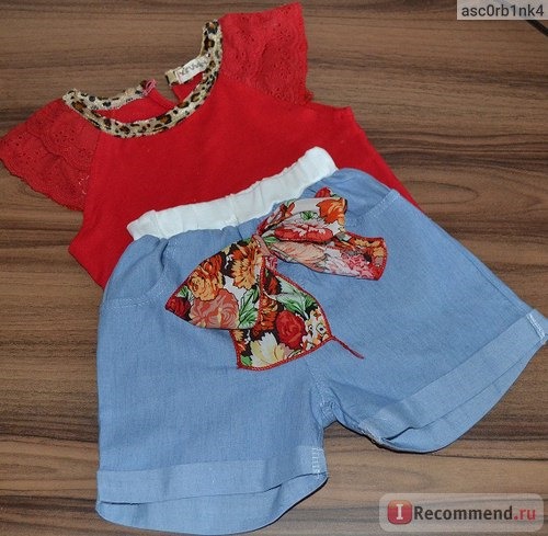 Комплект AliExpress Baby Girls Kids Ruffled Sleeves T-shirt+ Bow-knot cotton Pants 1-6Y 2 PCS фото