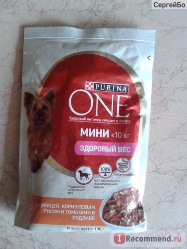 Корм для собак Purina One мини с курицей, коричневым рисом и томатами в подливе фото