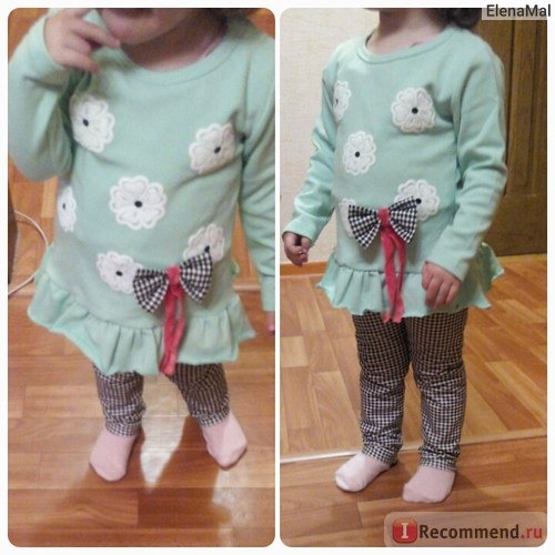 Комплект AliExpress Autumn Spring Children Girl Clothing Long SLeeve Set Heart Flower Bowknowt Cute 2PCS Clothes Kids Twinset T shirt+Pants Legging фото