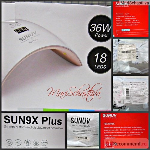 LED лампа для полимеризации гель-лака Aliexpress SUNUV SUN9x Plus 36W Nail Lamp 18 LEDs Perfect Thumb Solution фото