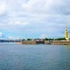 Петропавловская крепость и корабли на рейде в ожидании дня ВМФ