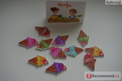 Деревянные пуговицы Мороженое 12 шт Nicolya