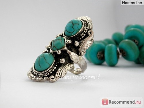 Бижутерия Aliexpress Cheap Fashion Jewelry Tibetan Silver Plated Unique Shaped Inlay Turquoise Bead Vintage Ring for Women Party фото