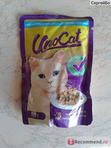 Корм для кошек Unocat нежные кусочки с лососем и форелью в соусе, пак. 100г фото