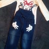 Комплект AliExpress Cute Cartoon Mouse Girls Baby Tops Tshirt Denim Bib Pants Cartoon Minnie Two pcs Outfit Set фото