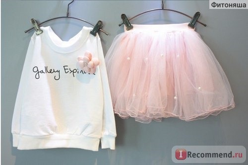 Комплект AliExpress lovely girls white tee shirt and pink skirt with rhinestone clothes set for kids girl autmn children clothing set suit retail фото