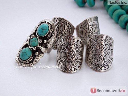 Бижутерия Aliexpress Cheap Fashion Jewelry Tibetan Silver Plated Unique Shaped Inlay Turquoise Bead Vintage Ring for Women Party фото