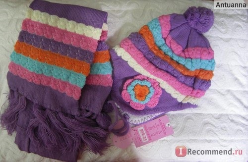 Комплект AliExpress Шапка+шарфик Winter baby cap models cartoon rabbit children baby wool the rainbow hat + rainbow scarf Set фото