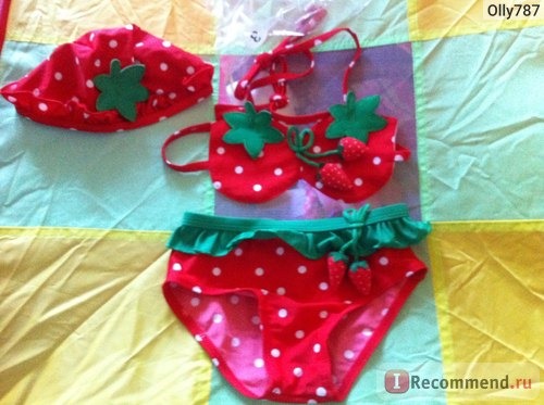 Купальник AliExpress Strawberry new design good quality baby sweet bikini girls red bikini (swimsuit +swim cap) фото