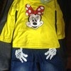 Комплект AliExpress Cute Cartoon Mouse Girls Baby Tops Tshirt Denim Bib Pants Cartoon Minnie Two pcs Outfit Set фото