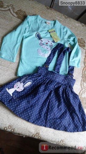 Комплект AliExpress 2PC Baby Girls Kids Rabbit Tops+Dot Denim Overalls Dresses Skirts Outfit Clothes фото