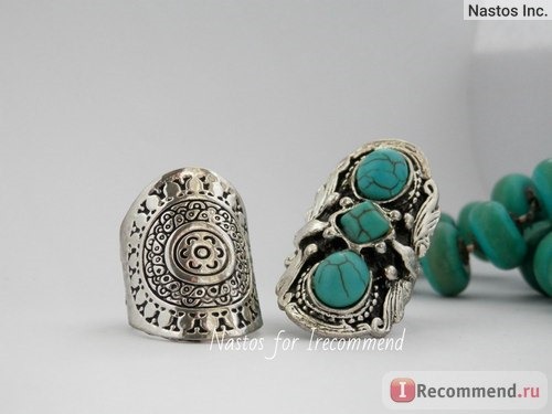 Бижутерия Aliexpress Cheap Fashion Jewelry Tibetan Silver Plated Unique Shaped Inlay Turquoise Bead Vintage Ring for Women Party фото