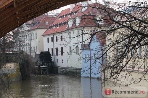 Дома на острове Кампа расположены близко к воде и поэтому многие называют это место Пражской Венецией. На фото видна водяная мельница (рабочая).