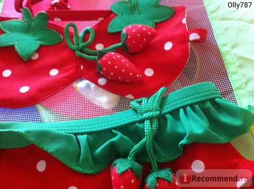 Купальник AliExpress Strawberry new design good quality baby sweet bikini girls red bikini (swimsuit +swim cap) фото